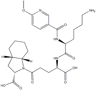 (2S,3aS,7aS)-Octahydro-1-[(4R)-4-[[(2S)-6-amino-2-[(6-methoxy-3-pyridinyl)carbonylamino]hexanoyl]amino]-4-carboxybutyryl]-1H-indole-2-carboxylic acid Struktur