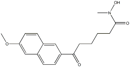 6-Oxo-N-methyl-6-[6-methoxy-2-naphtyl]hexanehydroxamic acid Struktur