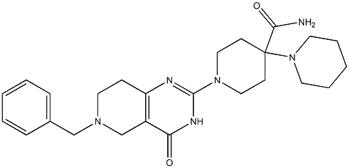 1-[(6-Benzyl-3,4,5,6,7,8-hexahydro-4-oxopyrido[4,3-d]pyrimidin)-2-yl]-4-piperidinopiperidine-4-carboxamide Struktur