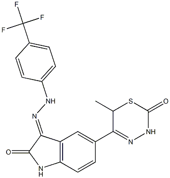 1,3-Dihydro-3-[2-[4-(trifluoromethyl)phenyl]hydrazono]-5-[(6-methyl-2-oxo-3,6-dihydro-2H-1,3,4-thiadiazine)-5-yl]-2H-indole-2-one Struktur