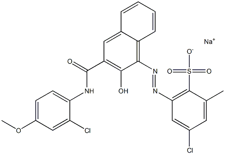 4-Chloro-2-methyl-6-[[3-[[(2-chloro-4-methoxyphenyl)amino]carbonyl]-2-hydroxy-1-naphtyl]azo]benzenesulfonic acid sodium salt Struktur