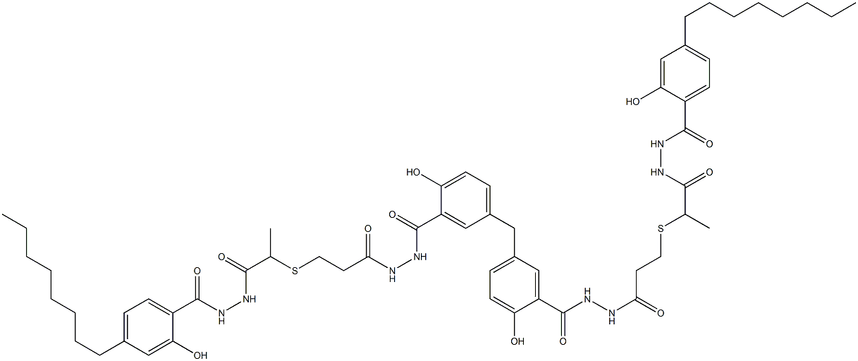 5,5'-Methylenebis[N'-[3-[[1-[[N'-(4-octylsalicyloyl)hydrazino]carbonyl]ethyl]thio]propionyl]salicylic hydrazide] Struktur