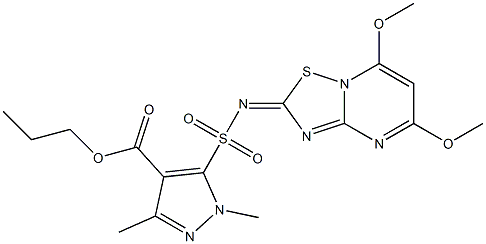 1,3-Dimethyl-5-[(5,7-dimethoxy-2H-[1,2,4]thiadiazolo[2,3-a]pyrimidin-2-ylidene)sulfamoyl]-1H-pyrazole-4-carboxylic acid propyl ester Struktur