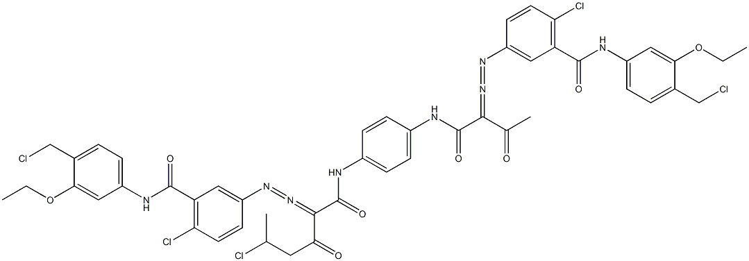 3,3'-[2-(1-Chloroethyl)-1,4-phenylenebis[iminocarbonyl(acetylmethylene)azo]]bis[N-[4-(chloromethyl)-3-ethoxyphenyl]-6-chlorobenzamide] Struktur