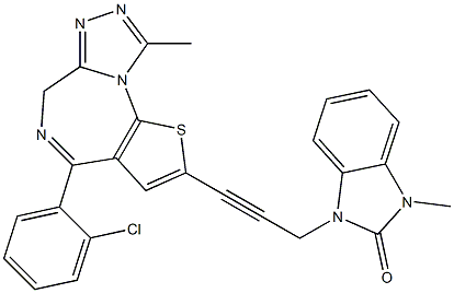 4-(2-Chlorophenyl)-9-methyl-2-[3-[(2,3-dihydro-3-methyl-2-oxo-1H-benzimidazol)-1-yl]-1-propynyl]-6H-thieno[3,2-f][1,2,4]triazolo[4,3-a][1,4]diazepine Struktur