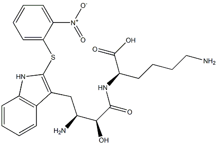 N2-[(2S,3S)-3-Amino-2-hydroxy-4-[2-[(2-nitrophenyl)thio]-1H-indol-3-yl]butyryl]-D-lysine Struktur