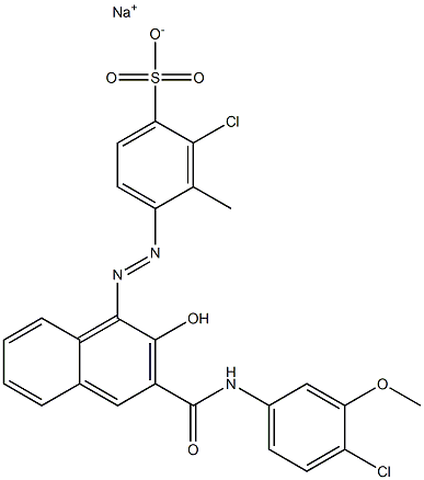 2-Chloro-3-methyl-4-[[3-[[(4-chloro-3-methoxyphenyl)amino]carbonyl]-2-hydroxy-1-naphtyl]azo]benzenesulfonic acid sodium salt Struktur