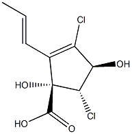 [1S,4S,5S,(-)]-3,5-Dichloro-1,4-dihydroxy-2-(1-propenyl)-2-cyclopentene-1-carboxylic acid Struktur