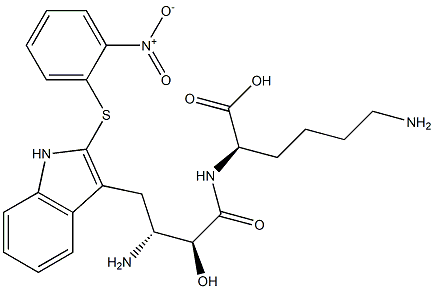 N2-[(2S,3R)-3-Amino-2-hydroxy-4-[2-[(2-nitrophenyl)thio]-1H-indol-3-yl]butyryl]-D-lysine Struktur