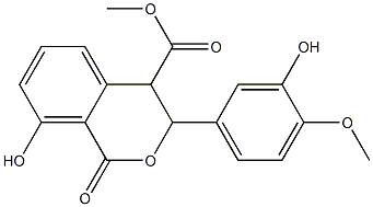 8-Hydroxy-3-(3-hydroxy-4-methoxyphenyl)-3,4-dihydro-1-oxo-1H-2-benzopyran-4-carboxylic acid methyl ester Struktur