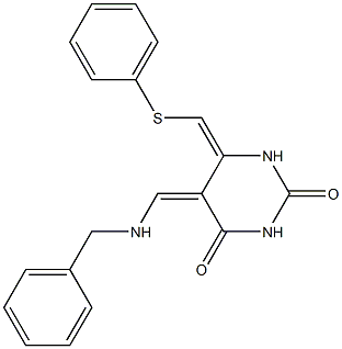 (5Z,6E)-5,6-Dihydro-5-benzylaminomethylene-6-phenylthiomethylenepyrimidine-2,4(1H,3H)-dione Struktur