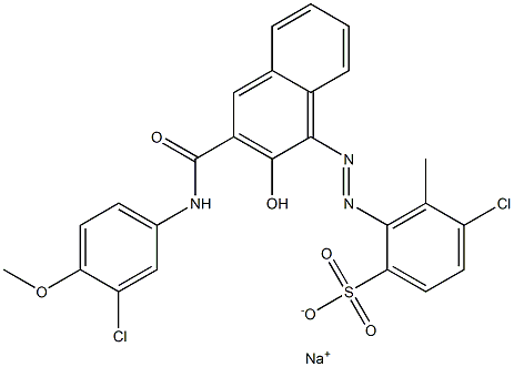 4-Chloro-3-methyl-2-[[3-[[(3-chloro-4-methoxyphenyl)amino]carbonyl]-2-hydroxy-1-naphtyl]azo]benzenesulfonic acid sodium salt Struktur