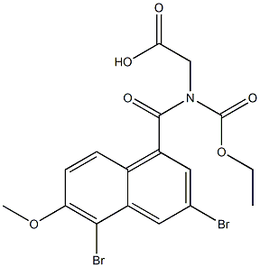 2-[N-Ethoxycarbonyl-N-[(3,5-dibromo-6-methoxy-1-naphthalenyl)carbonyl]amino]acetic acid Struktur