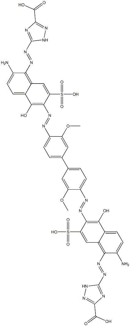 5,5'-[(3,3'-Dimethoxy[1,1'-biphenyl]-4,4'-diyl)bis[azo(2-amino-5-hydroxy-7-sulfo-6,1-naphthalenediyl)azo]]bis(1H-1,2,4-triazole-3-carboxylic acid) Struktur