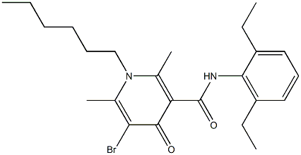 N-(2,6-Diethylphenyl)-1,4-dihydro-2,6-dimethyl-5-bromo-4-oxo-1-hexyl-3-pyridinecarboxamide Struktur