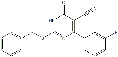 3,4-Dihydro-6-(3-fluorophenyl)-2-[benzylthio]-4-oxopyrimidine-5-carbonitrile Struktur