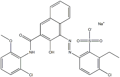 3-Chloro-2-ethyl-6-[[3-[[(2-chloro-6-methoxyphenyl)amino]carbonyl]-2-hydroxy-1-naphtyl]azo]benzenesulfonic acid sodium salt Struktur