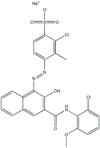 2-Chloro-3-methyl-4-[[3-[[(2-chloro-6-methoxyphenyl)amino]carbonyl]-2-hydroxy-1-naphtyl]azo]benzenesulfonic acid sodium salt Struktur