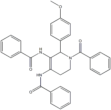 4,5-Bis(benzoylamino)-1-benzoyl-6-(4-methoxyphenyl)-1,2,3,6-tetrahydropyridine Struktur