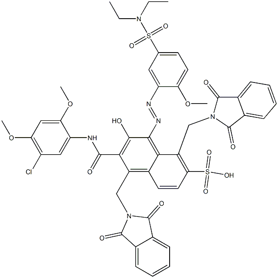 3-[(5-Chloro-2,4-dimethoxyphenyl)aminocarbonyl]-1-[5-[(diethylamino)sulfonyl]-2-methoxyphenylazo]-2-hydroxy-4,8-bis(phthalimidylmethyl)naphthalene-7-sulfonic acid Struktur