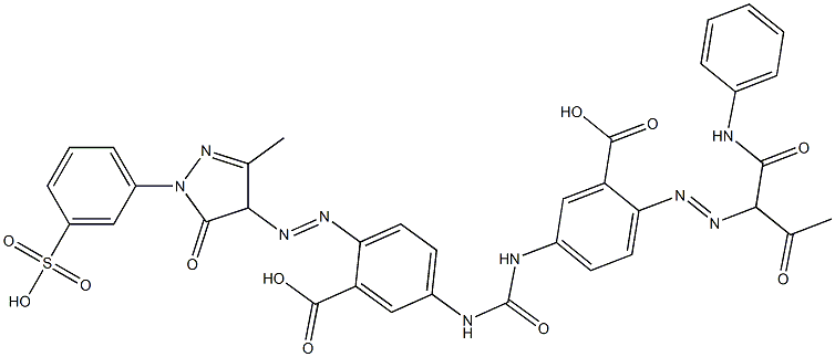 5-[[[[3-Carboxy-4-[[[4,5-dihydro-3-methyl-5-oxo-1-(3-sulfophenyl)-1H-pyrazol]-4-yl]azo]phenyl]amino]carbonyl]amino]-2-[[2-oxo-1-[(phenylamino)carbonyl]propyl]azo]benzoic acid Struktur