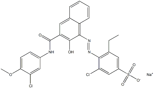 3-Chloro-5-ethyl-4-[[3-[[(3-chloro-4-methoxyphenyl)amino]carbonyl]-2-hydroxy-1-naphtyl]azo]benzenesulfonic acid sodium salt Struktur