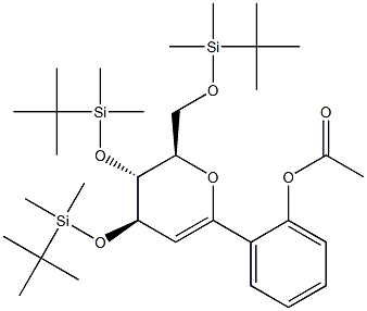 (4R,5R,6R)-5,6-Dihydro-2-(2-acetyloxyphenyl)-4,5-bis(tert-butyldimethylsilyloxy)-6-(tert-butyldimethylsilyloxymethyl)-4H-pyran Struktur