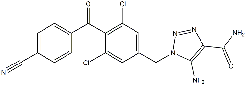 5-Amino-1-[4-(4-cyanobenzoyl)-3,5-dichlorobenzyl]-1H-1,2,3-triazole-4-carboxamide Struktur