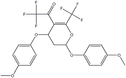 2,4-Bis(4-methoxyphenoxy)-5-(trifluoroacetyl)-6-(trifluoromethyl)-3,4-dihydro-2H-pyran Struktur