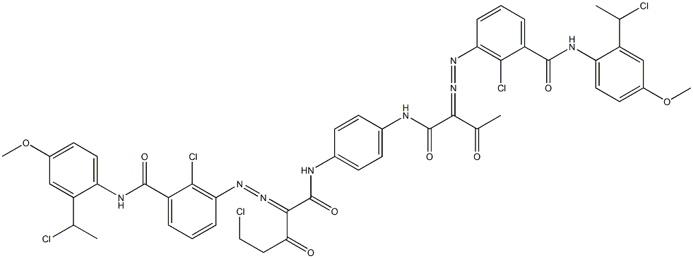 3,3'-[2-(Chloromethyl)-1,4-phenylenebis[iminocarbonyl(acetylmethylene)azo]]bis[N-[2-(1-chloroethyl)-4-methoxyphenyl]-2-chlorobenzamide] Struktur