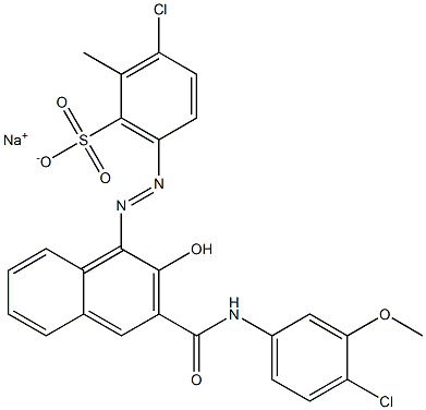 3-Chloro-2-methyl-6-[[3-[[(4-chloro-3-methoxyphenyl)amino]carbonyl]-2-hydroxy-1-naphtyl]azo]benzenesulfonic acid sodium salt Struktur