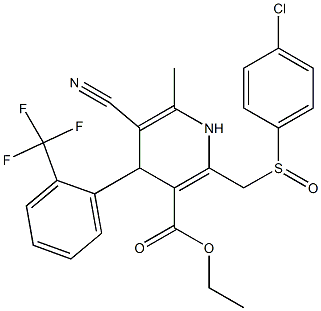 5-Cyano-1,4-dihydro-6-methyl-2-[(4-chlorophenylsulfinyl)methyl]-4-(2-trifluoromethylphenyl)pyridine-3-carboxylic acid ethyl ester Struktur