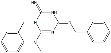 1-Benzyl-2-imino-4-(benzylimino)-6-(methylthio)-1,2,3,4-tetrahydro-1,3,5-triazine Struktur