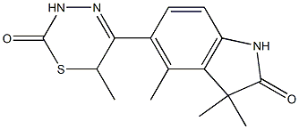 3,3,4-Trimethyl-5-[(3,6-dihydro-6-methyl-2-oxo-2H-1,3,4-thiadiazin)-5-yl]-1H-indol-2(3H)-one Struktur