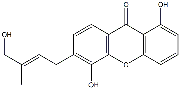 1,5-Dihydroxy-6-(3-methyl-4-hydroxy-2-butenyl)xanthone Struktur