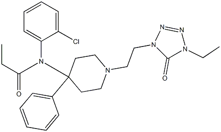 N-(2-Chlorophenyl)-N-[1-[2-[(4-ethyl-5-oxo-1,4-dihydro-5H-tetrazol)-1-yl]ethyl]-4-phenylpiperidin-4-yl]propanamide Struktur