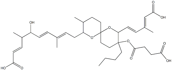 5-Hydroxy-4,8-dimethyl-10-[9-butyl-3-methyl-8-(4-carboxy-3-methyl-1,3-butadienyl)-9-(4-hydroxy-1,4-dioxobutoxy)-1,7-dioxaspiro[5.5]undecan-2-yl]-2,6,8-decatrienoic acid Struktur