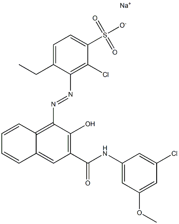 2-Chloro-4-ethyl-3-[[3-[[(3-chloro-5-methoxyphenyl)amino]carbonyl]-2-hydroxy-1-naphtyl]azo]benzenesulfonic acid sodium salt Struktur