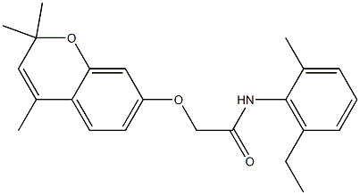 2-[[2,2-Dimethyl-4-methyl-2H-1-benzopyran-7-yl]oxy]-2'-methyl-6'-ethylacetanilide Struktur