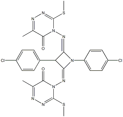 1,3-Bis(4-chlorophenyl)-2,4-bis[(4,5-dihydro-6-methyl-3-methylthio-5-oxo-1,2,4-triazin)-4-ylimino]azetidine Struktur