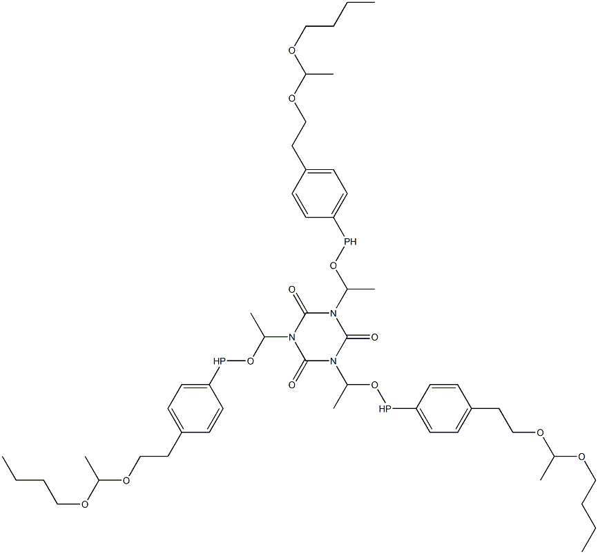 1,3,5-Tris[1-[4-[2-[(1-butoxyethyl)oxy]ethyl]phenylphosphinooxy]ethyl]-1,3,5-triazine-2,4,6(1H,3H,5H)-trione Struktur