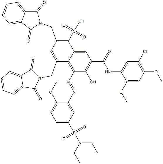 3-[(5-Chloro-2,4-dimethoxyphenyl)aminocarbonyl]-1-[5-[(diethylamino)sulfonyl]-2-methoxyphenylazo]-2-hydroxy-6,8-bis(phthalimidylmethyl)naphthalene-5-sulfonic acid Struktur