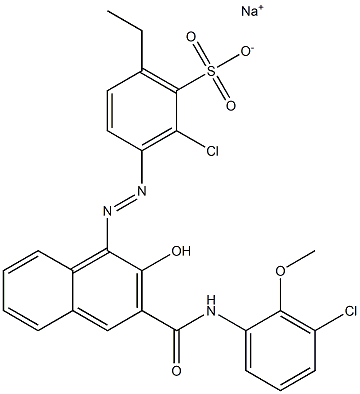 2-Chloro-6-ethyl-3-[[3-[[(3-chloro-2-methoxyphenyl)amino]carbonyl]-2-hydroxy-1-naphtyl]azo]benzenesulfonic acid sodium salt Struktur