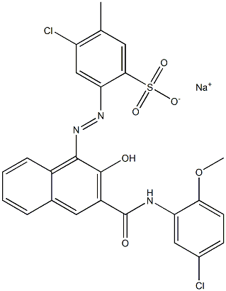 4-Chloro-2-[3-(5-chloro-2-methoxyphenylcarbamoyl)-2-hydroxy-1-naphtylazo]-5-methylbenzenesulfonic acid sodium salt Struktur