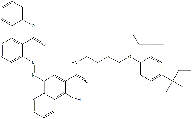 2-[3-[4-(2,4-Di-tert-pentylphenoxy)butyl]carbamoyl-4-hydroxy-1-naphtylazo]benzoic acid phenyl ester Struktur