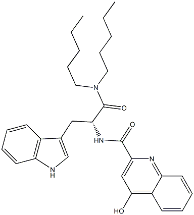 (R)-2-(4-Hydroxy-2-quinolinylcarbonylamino)-3-(1H-indol-3-yl)-N,N-dipentylpropanamide Struktur