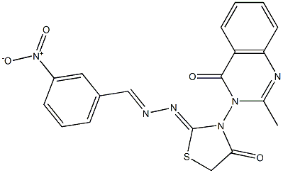 3-Nitrobenzaldehyde [3-[(3,4-dihydro-2-methyl-4-oxoquinazolin)-3-yl]-4-oxothiazolidin-2-ylidene]hydrazone Struktur