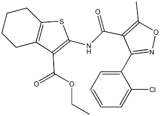 Ethyl 2-((3-(2-chlorophenyl)-5-methylisoxazol-4-yl)carbonylamino)-4,5,6,7-tetrahydrobenzo[b]thiophene-3-carboxylate Struktur