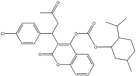 2-Isopropyl-5-methylcyclohexyl 3-(1-(4-chlorophenyl)-3-oxobutyl)-couma rin-4-yl carbonate Struktur