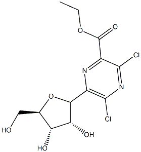 ethyl 3,5-dichloro-6-(ribofuranosyl)pyrazine-2-carboxylate Struktur